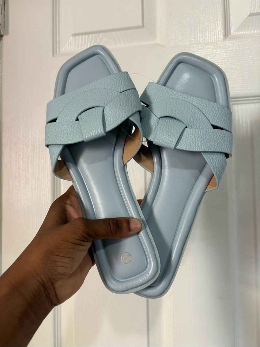 Women's Slide Sandals in Light Blue - Comfortable Casual Slip-On
